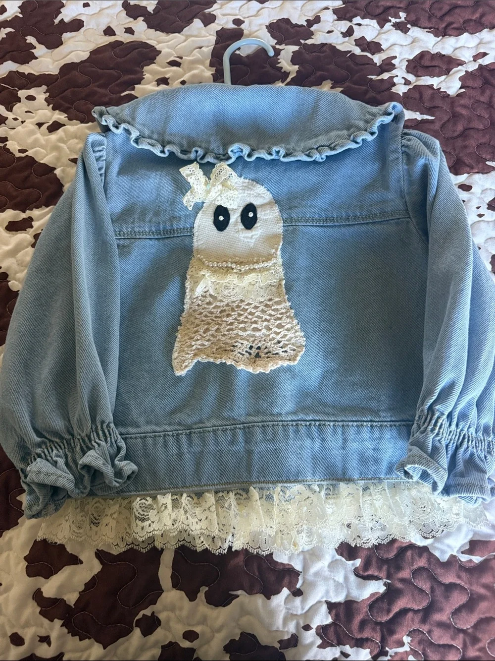 Toddler Light Blue Denim Jacket with Lace Ghost Applique